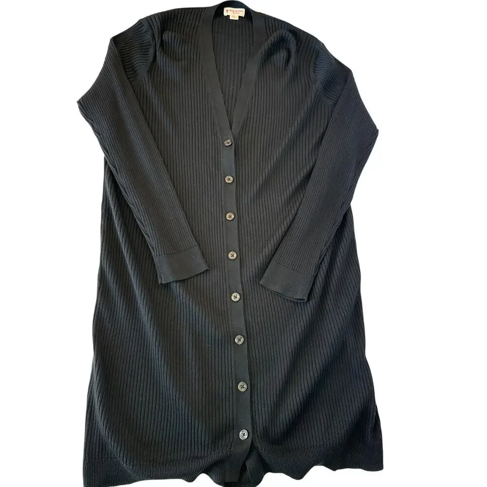 Brooks Brothers Long Black Ribbed Cardigan Button Front Womens Closet Staple XL